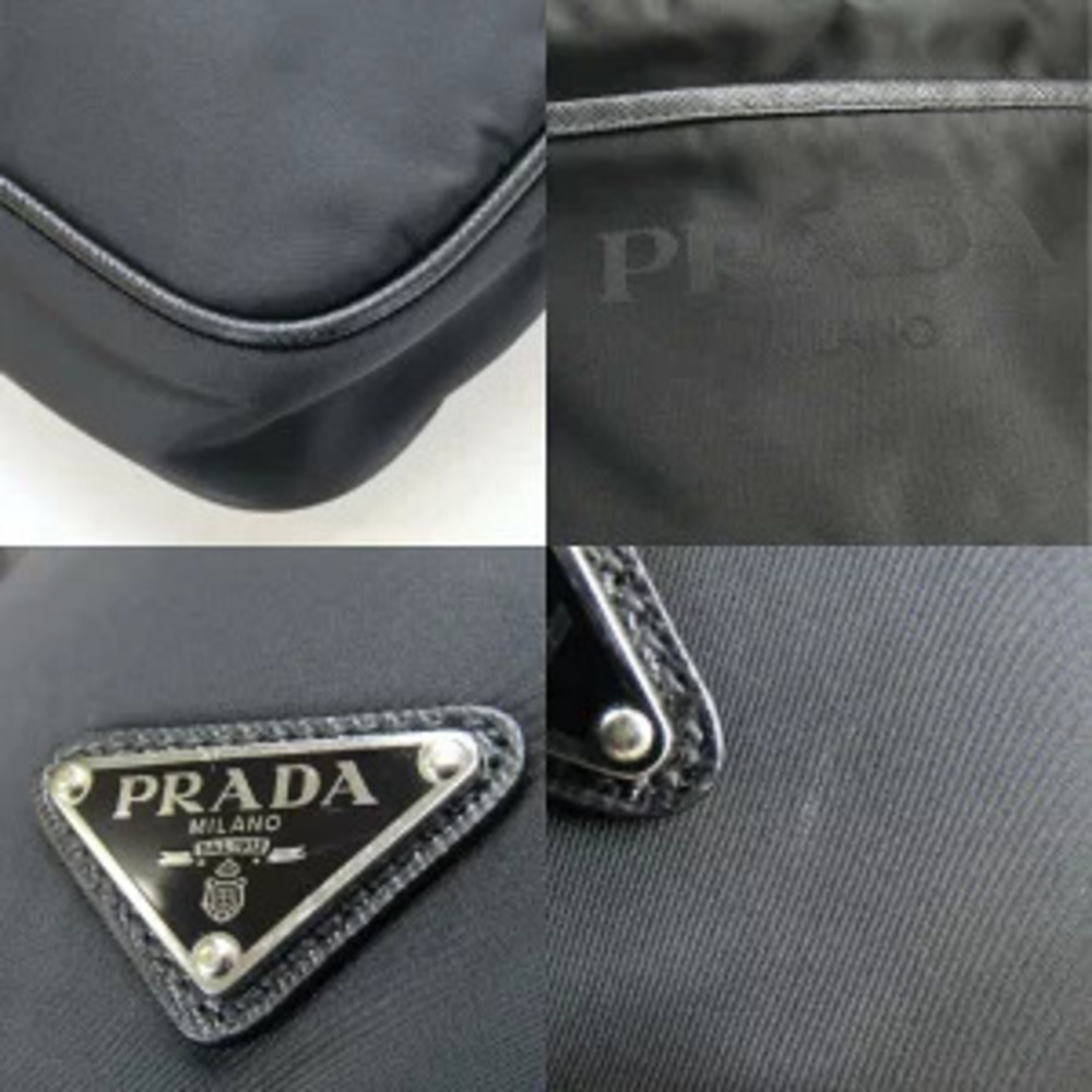 Prada Shoulder Bag Triangle Logo Leather Black Crossbody Saffiano - Picture 6 of 11